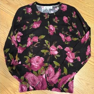 Jones New York Black Cardigan with Pink Floral Accents Women’s Small